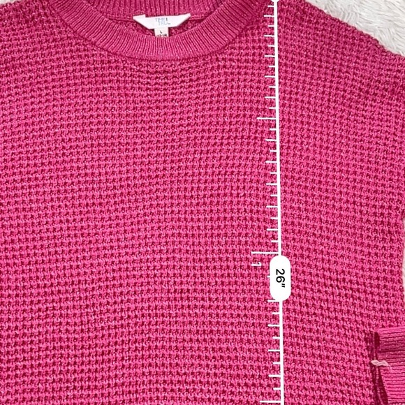 Time and Tru Womens Pink Waffle Knit Crewneck Sweater Recycled Polyester L 12-14 - Picture 9 of 10